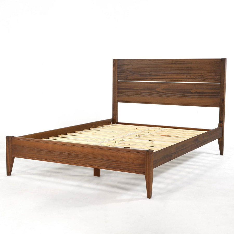 Full Size Rustic Walnut Mid Century Slatted Platform Bed Image 1