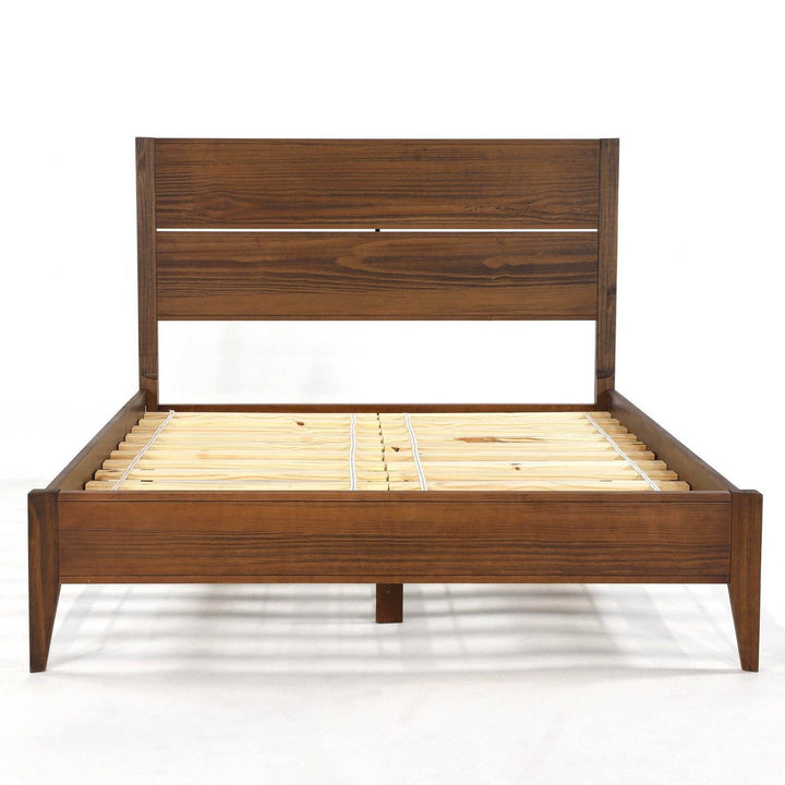 Full Size Rustic Walnut Mid Century Slatted Platform Bed Image 2