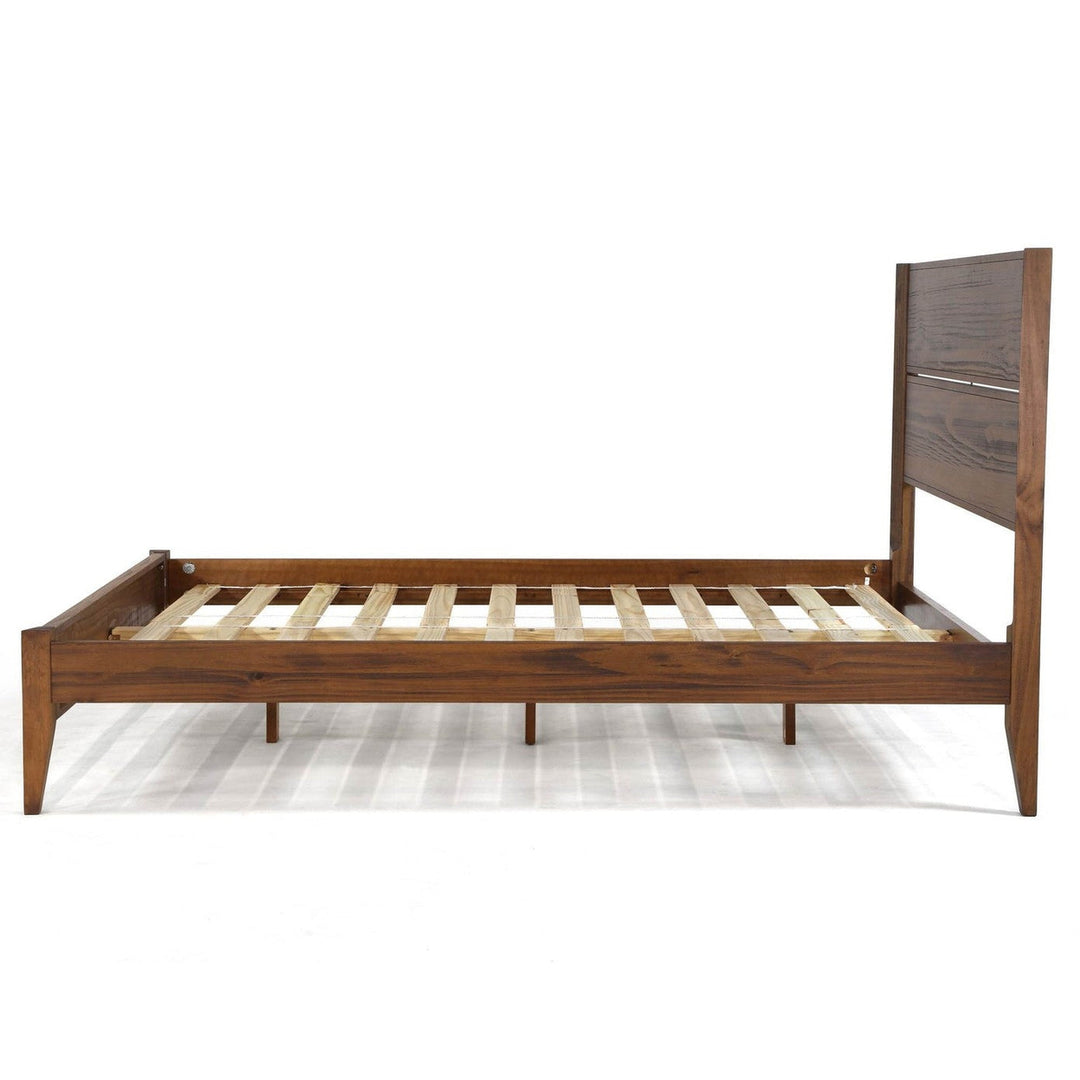 Full Size Rustic Walnut Mid Century Slatted Platform Bed Image 3