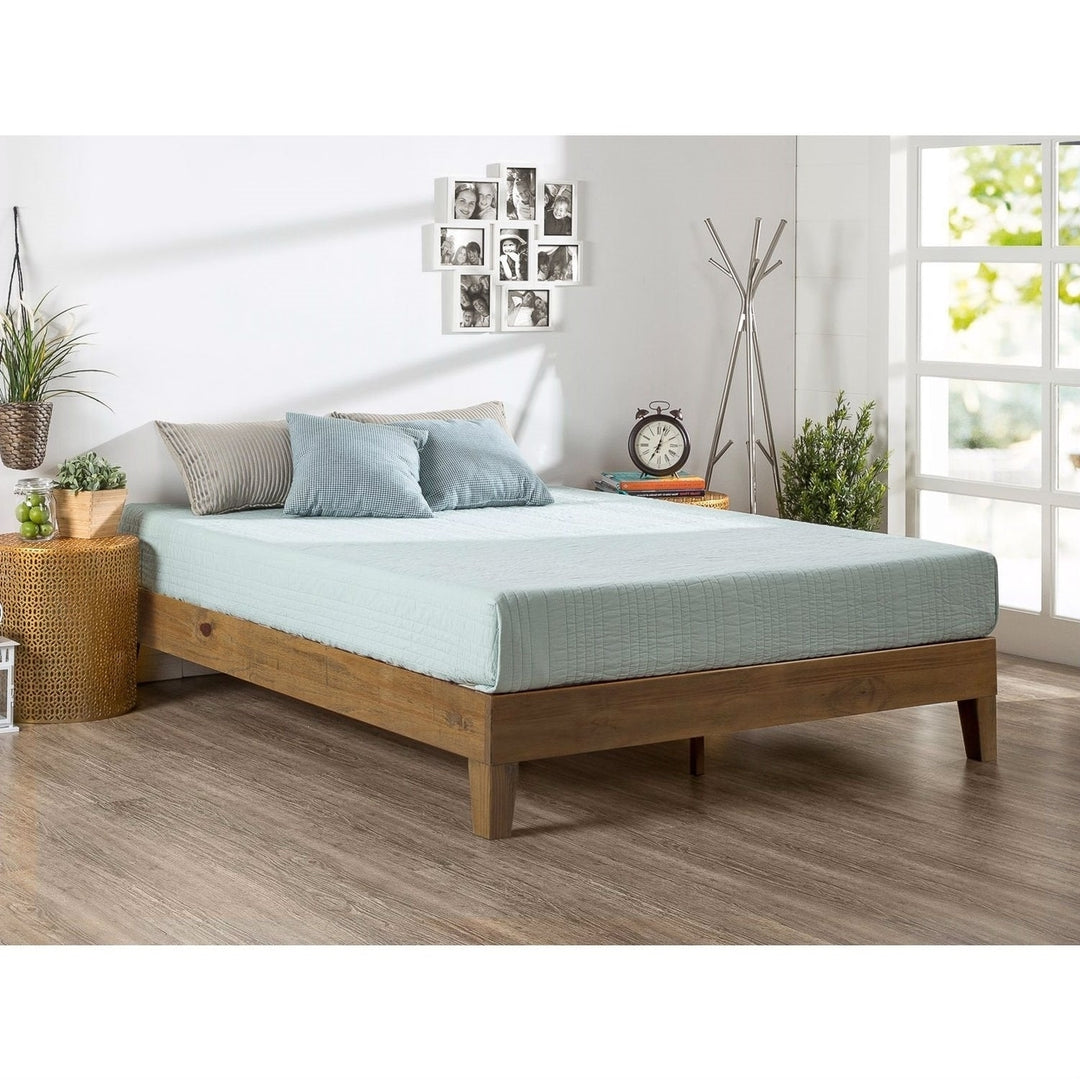 Full size Solid Wood Low Profile Platform Bed Frame in Pine Finish Image 1