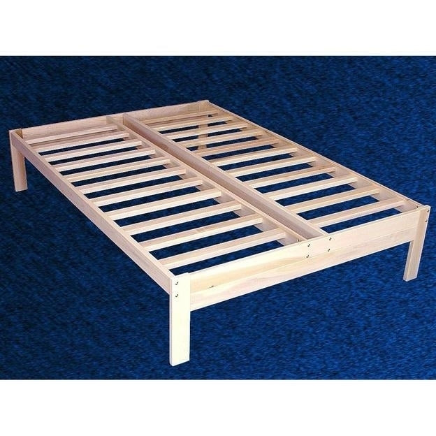 Full size Unfinished Wood Platform Bed Frame with Wooden Slats Image 1