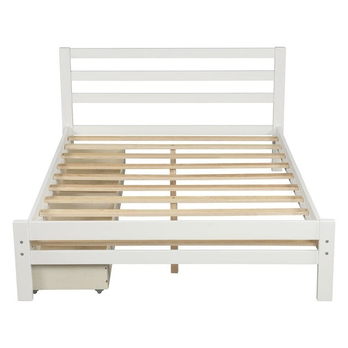 Full size White Low Profile 2 Drawer Storage Platform Bed Image 1