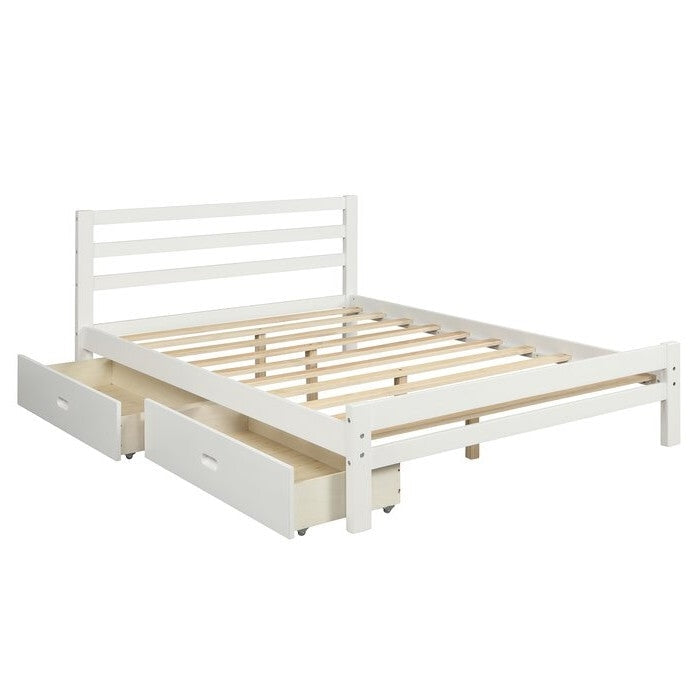 Full size White Low Profile 2 Drawer Storage Platform Bed Image 2