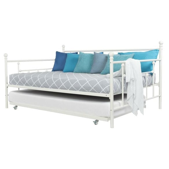 Full size White Metal Daybed with Twin Roll-out Trundle Bed Image 1