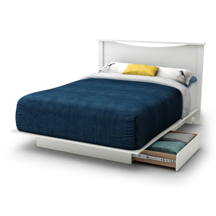 Full size White Modern Platform Bed Frame with 2 Storage Drawers Image 2