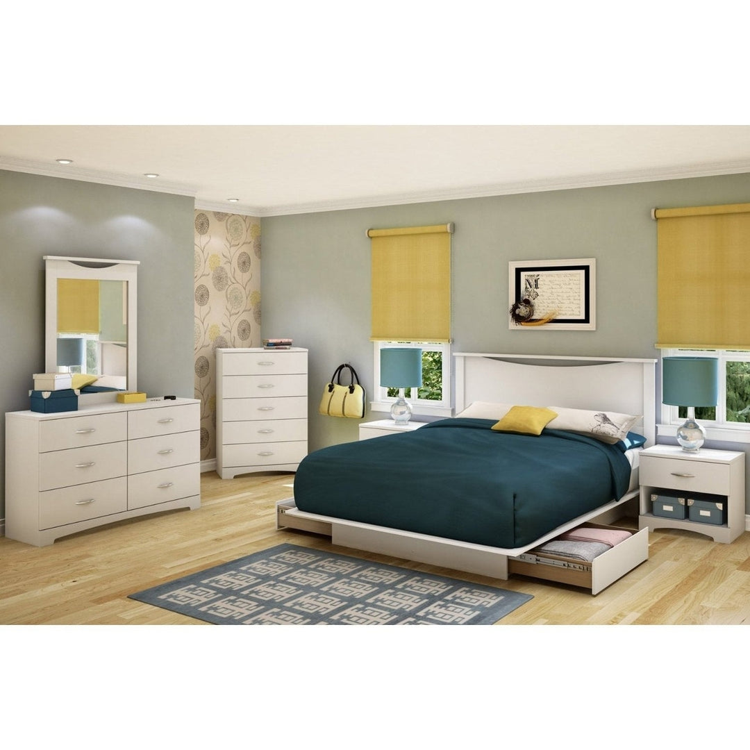 Full size White Modern Platform Bed Frame with 2 Storage Drawers Image 3