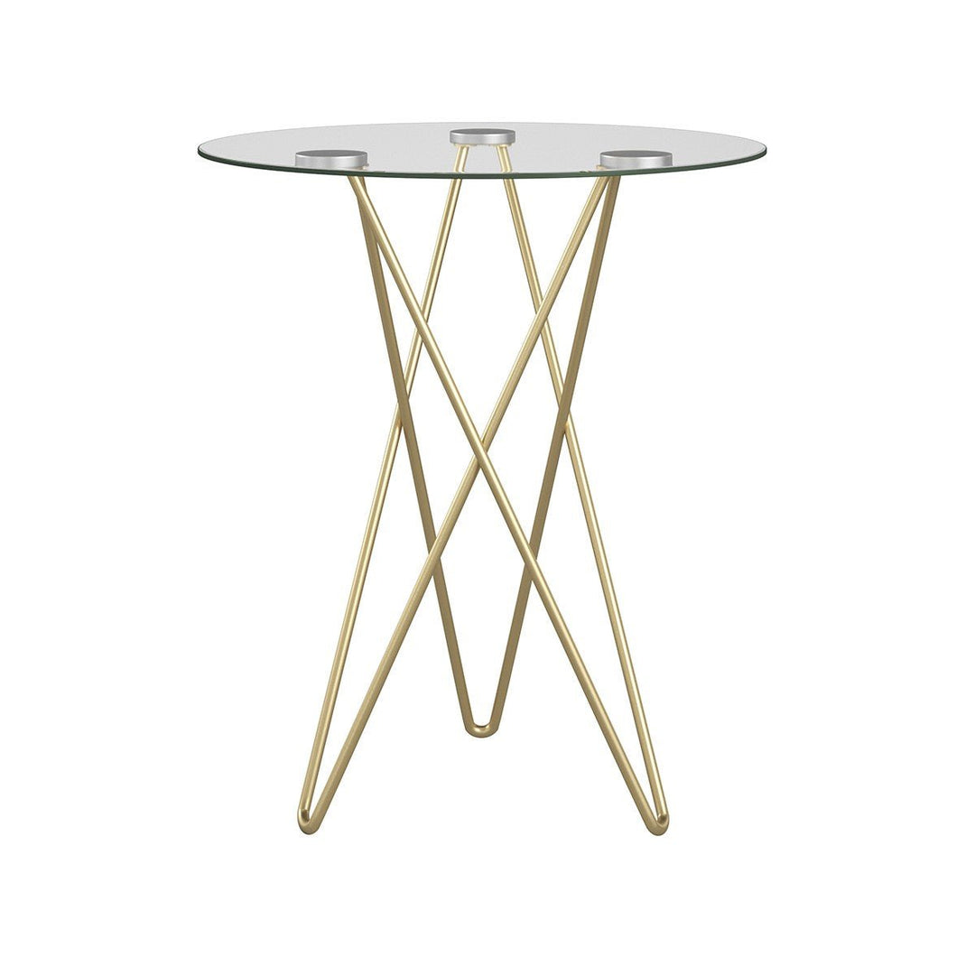 Geometric Clear Glass and Gold Round Table Image 1