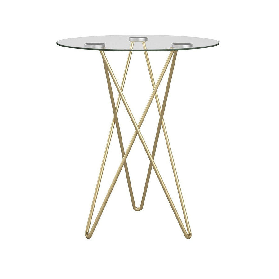 Geometric Clear Glass and Gold Round Table Image 1