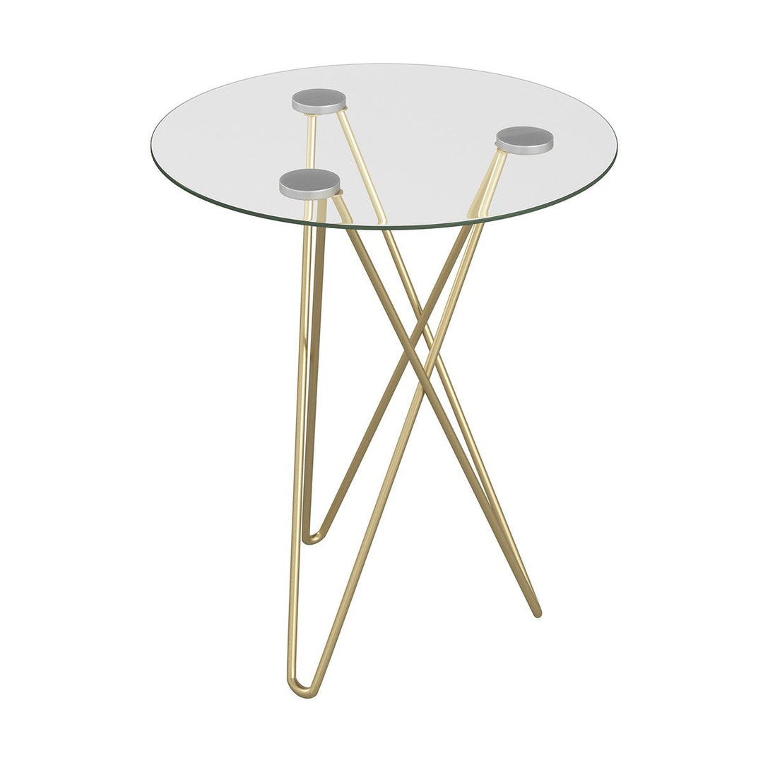 Geometric Clear Glass and Gold Round Table Image 2