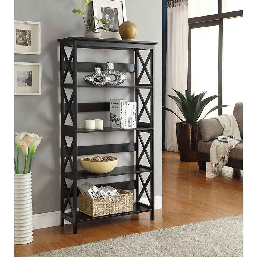 Glossy Black 5-Shelf Bookcase Image 1