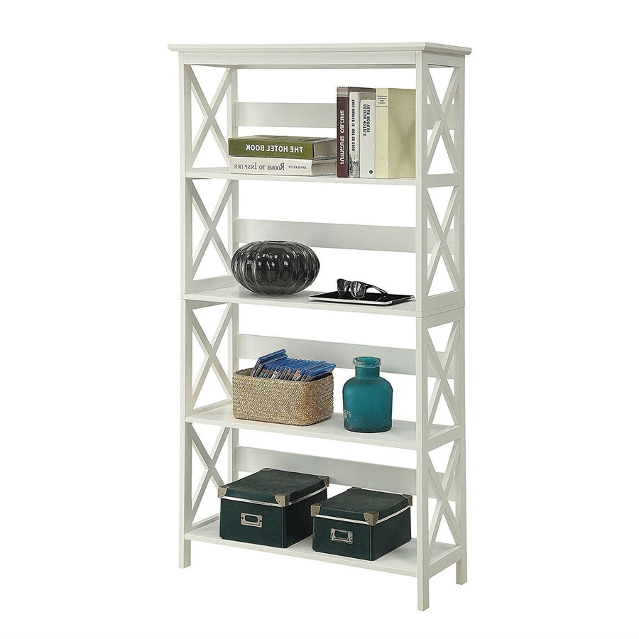 Glossy White 5-Shelf Bookcase Image 1