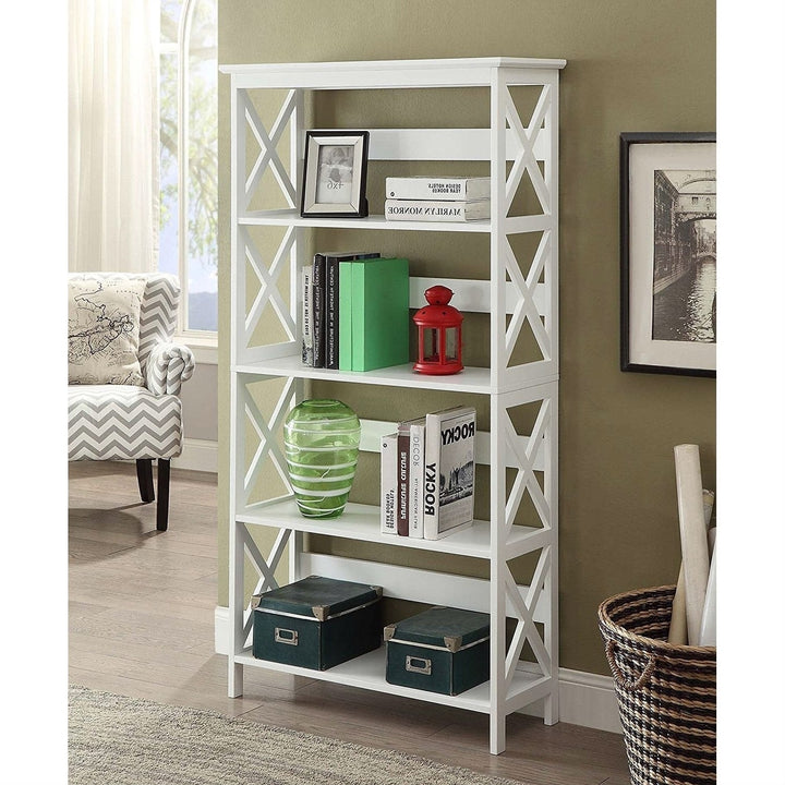 Glossy White 5-Shelf Bookcase Image 2