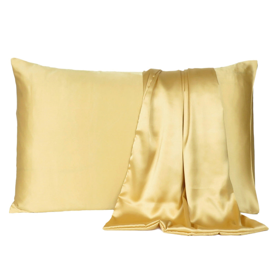 Gold Dreamy Set Of 2 Silky Satin King Pillowcases Image 2