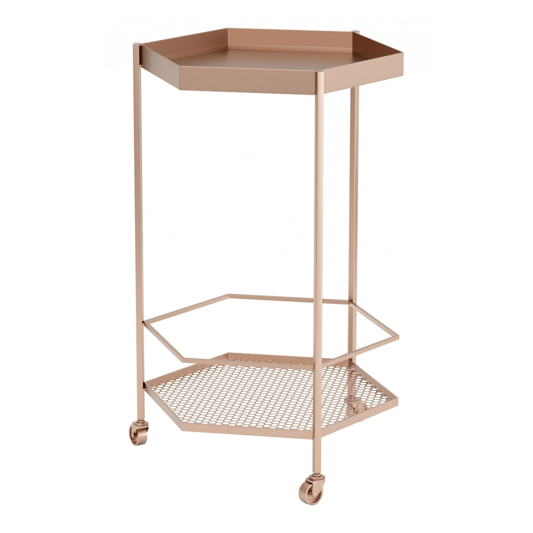 Gold Steel Hexagon Rolling Bar Cart Image 1