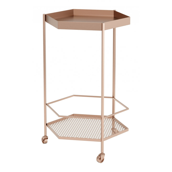 Gold Steel Hexagon Rolling Bar Cart Image 1