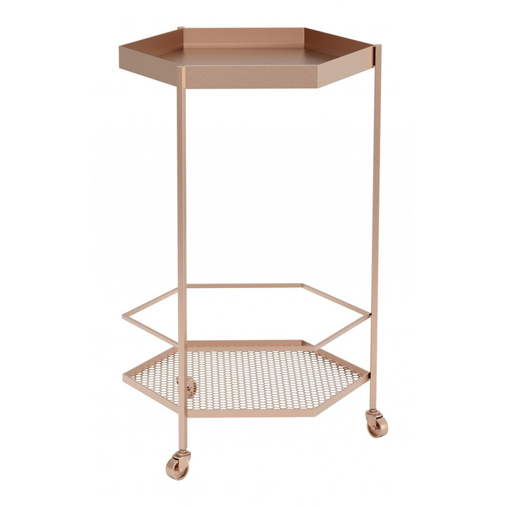 Gold Steel Hexagon Rolling Bar Cart Image 2