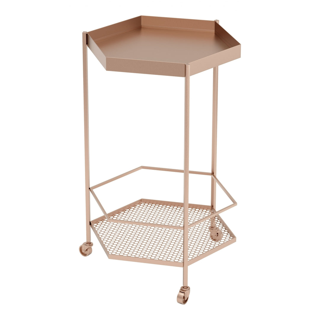 Gold Steel Hexagon Rolling Bar Cart Image 5