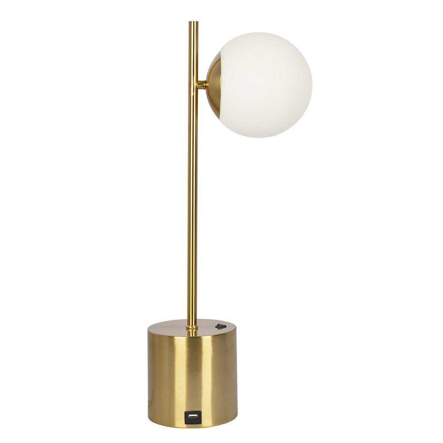 Ethereal Modern Small Brass Metal Table Lamp, Desk Lamp Fixture with White Glass Globe Shade Image 1