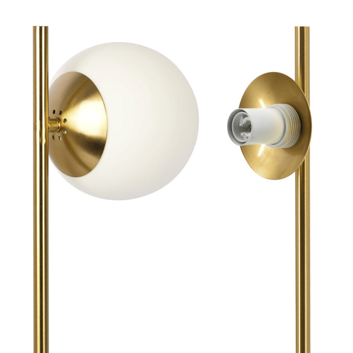 Ethereal Modern Small Brass Metal Table Lamp, Desk Lamp Fixture with White Glass Globe Shade Image 3