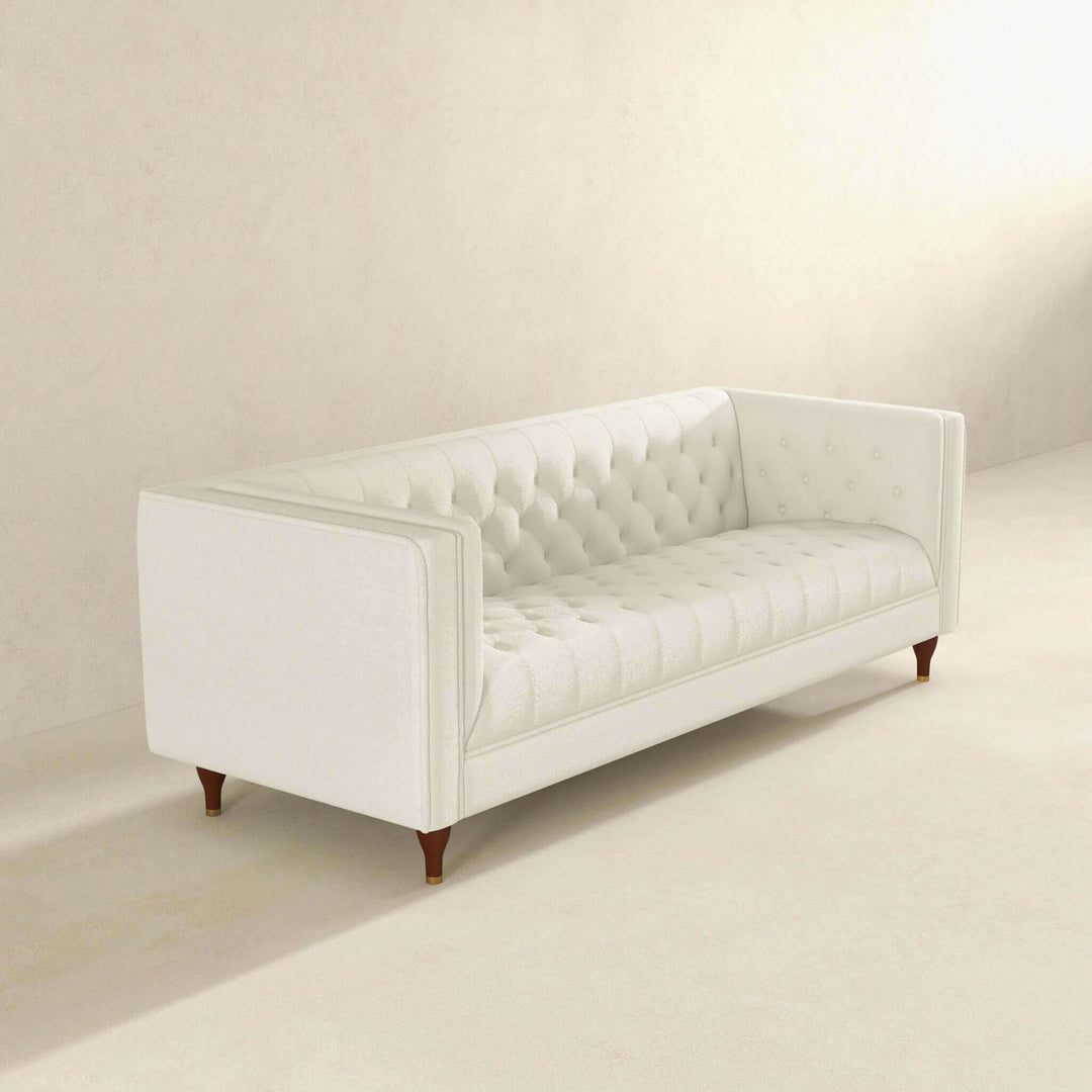 Evelyn Mid Century Modern Beige Boucle Luxury Chesterfield Sofa Image 3