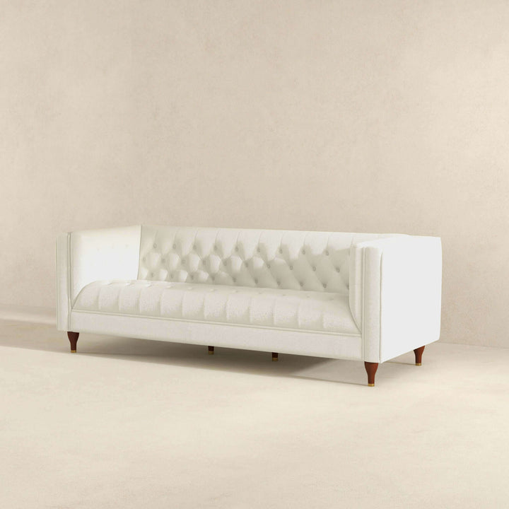 Evelyn Mid Century Modern Beige Boucle Luxury Chesterfield Sofa Image 4