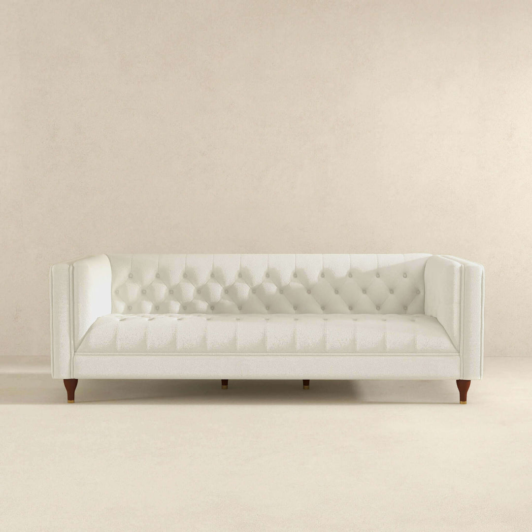 Evelyn Mid Century Modern Beige Boucle Luxury Chesterfield Sofa Image 5