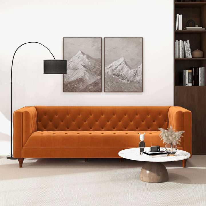 Evelyn Mid Century Modern Burnt Orange Velvet Luxury Chesterfield Sofa Image 2