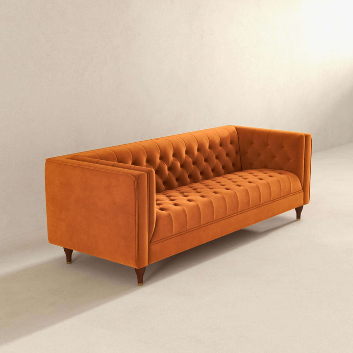 Evelyn Mid Century Modern Burnt Orange Velvet Luxury Chesterfield Sofa Image 3