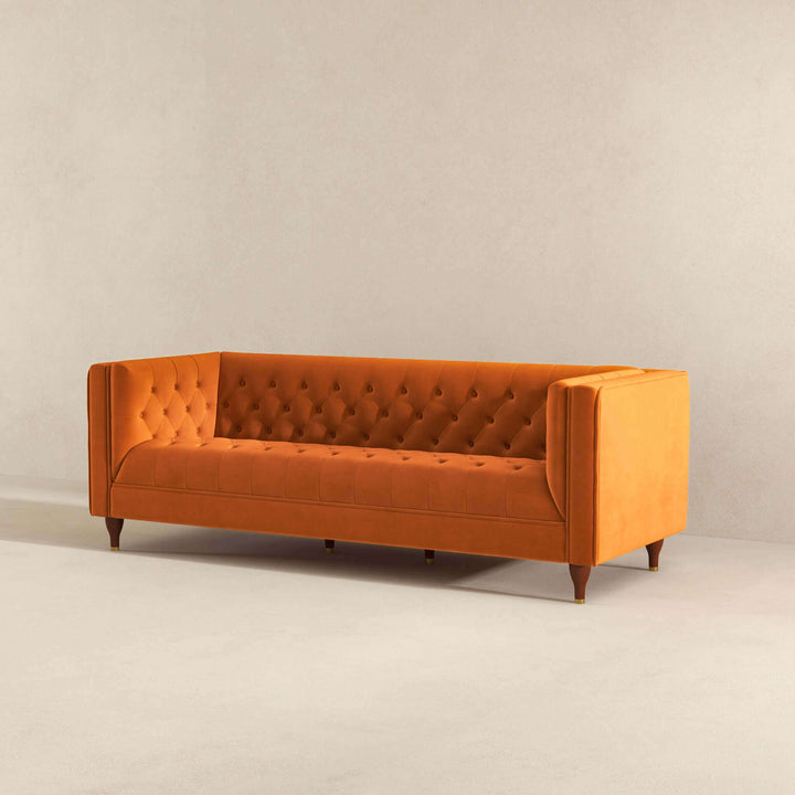 Evelyn Mid Century Modern Burnt Orange Velvet Luxury Chesterfield Sofa Image 4