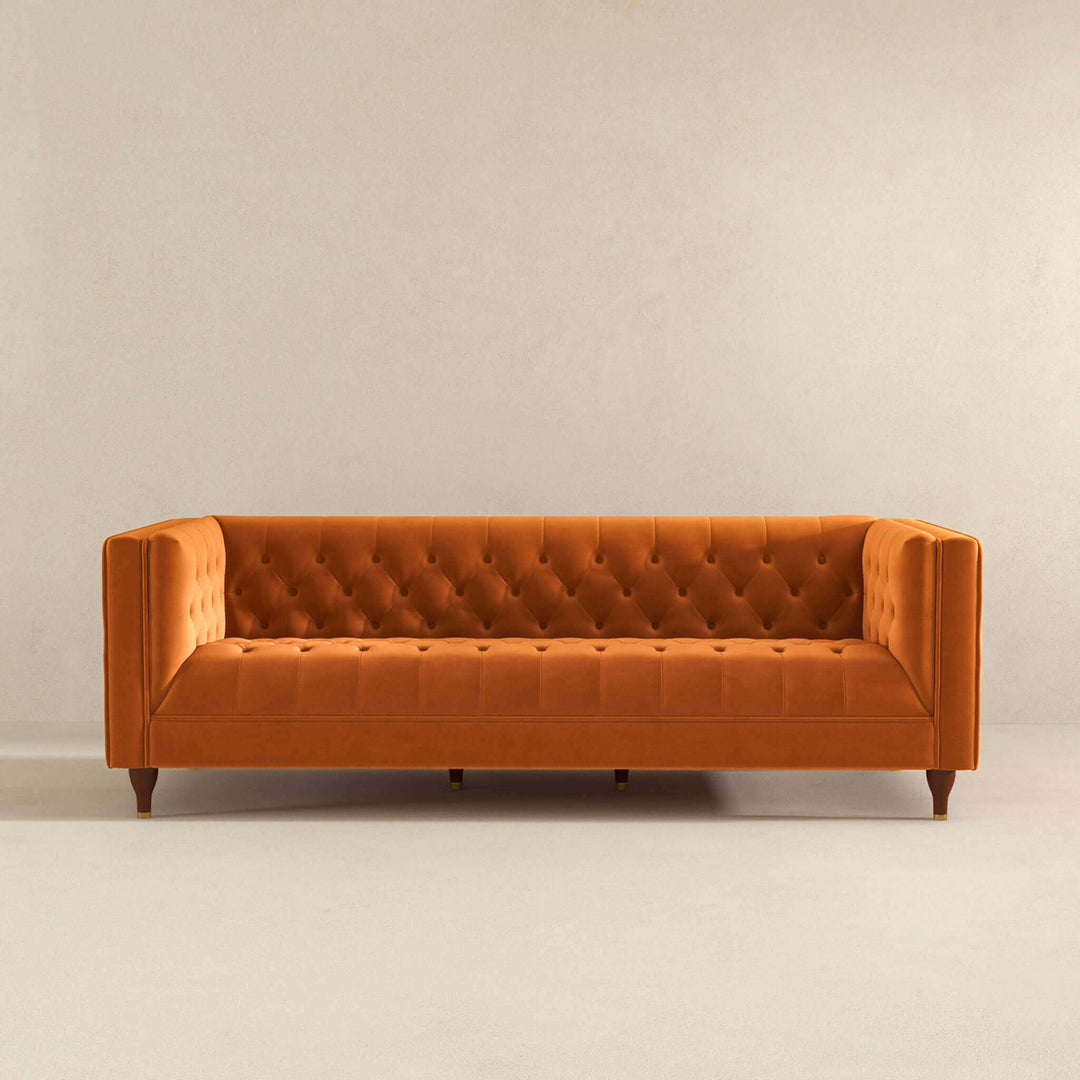 Evelyn Mid Century Modern Burnt Orange Velvet Luxury Chesterfield Sofa Image 5