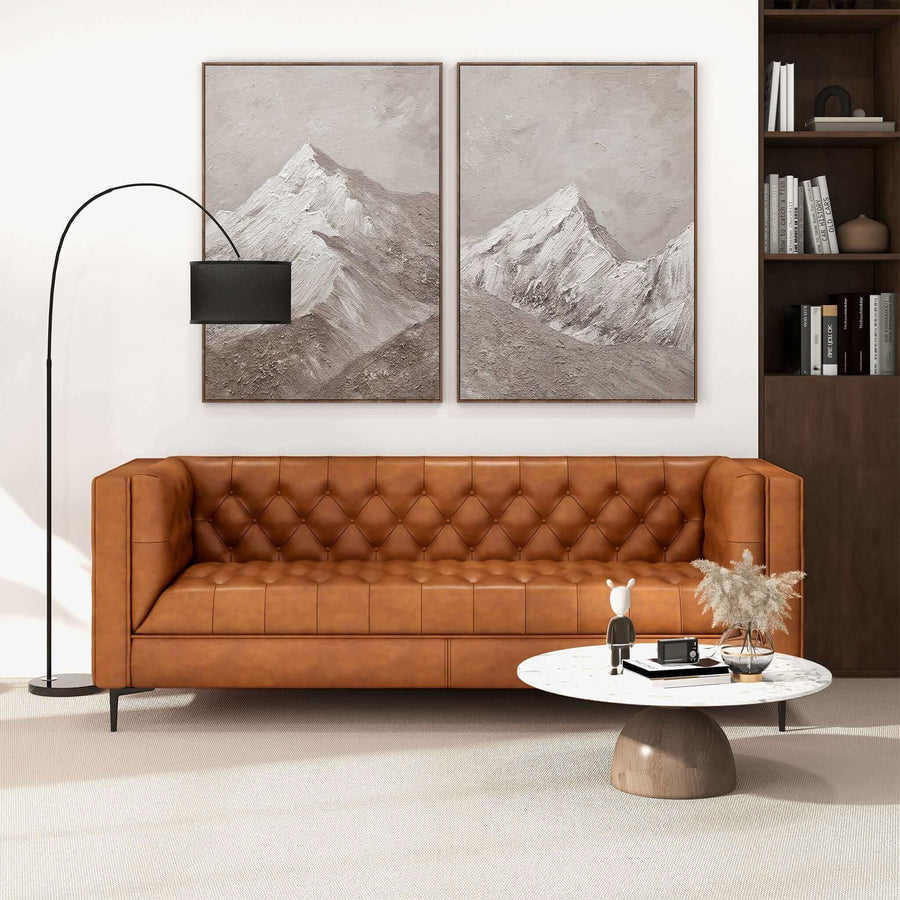 Evelyn Mid Century Modern Cognac Leather Luxury Chesterfield Sofa Image 1