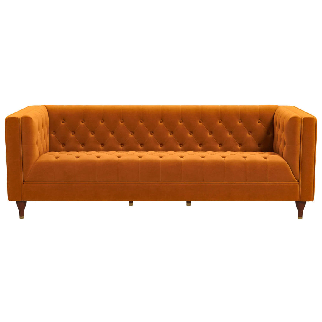 Evelyn Mid Century Modern Burnt Orange Velvet Luxury Chesterfield Sofa Image 7