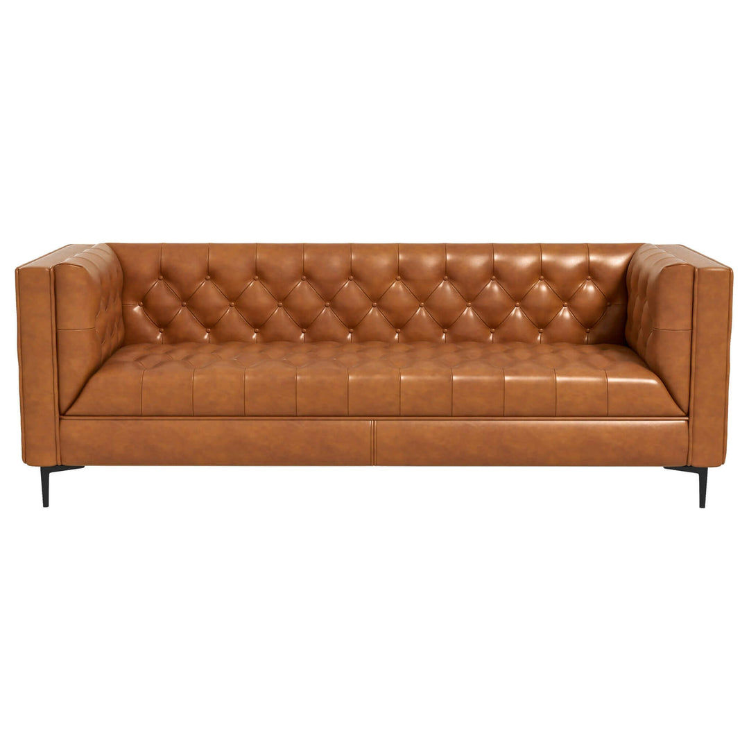 Evelyn Mid Century Modern Cognac Leather Luxury Chesterfield Sofa Image 3