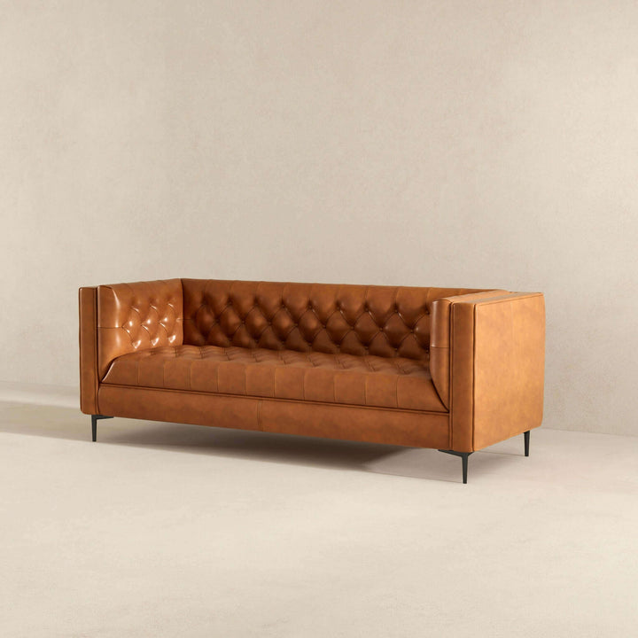 Evelyn Mid Century Modern Cognac Leather Luxury Chesterfield Sofa Image 5