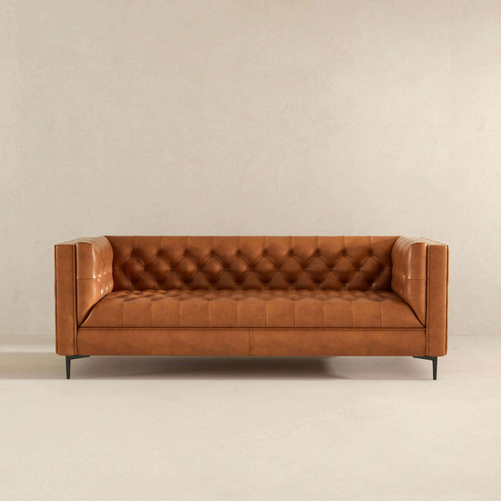 Evelyn Mid Century Modern Cognac Leather Luxury Chesterfield Sofa Image 6