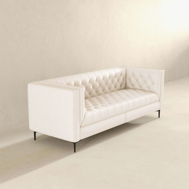 Evelyn Mid Century Modern Cream Leather Luxury Chesterfield Sofa Image 4