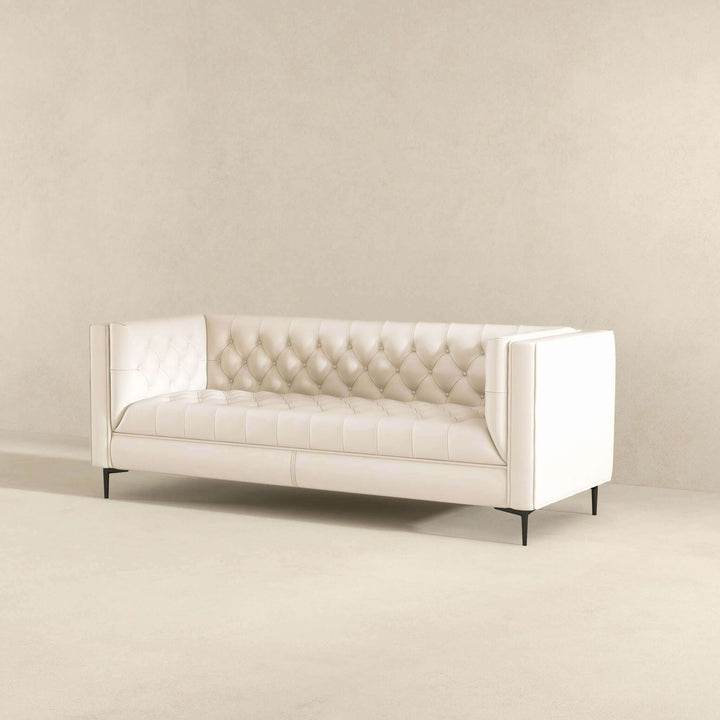 Evelyn Mid Century Modern Cream Leather Luxury Chesterfield Sofa Image 5