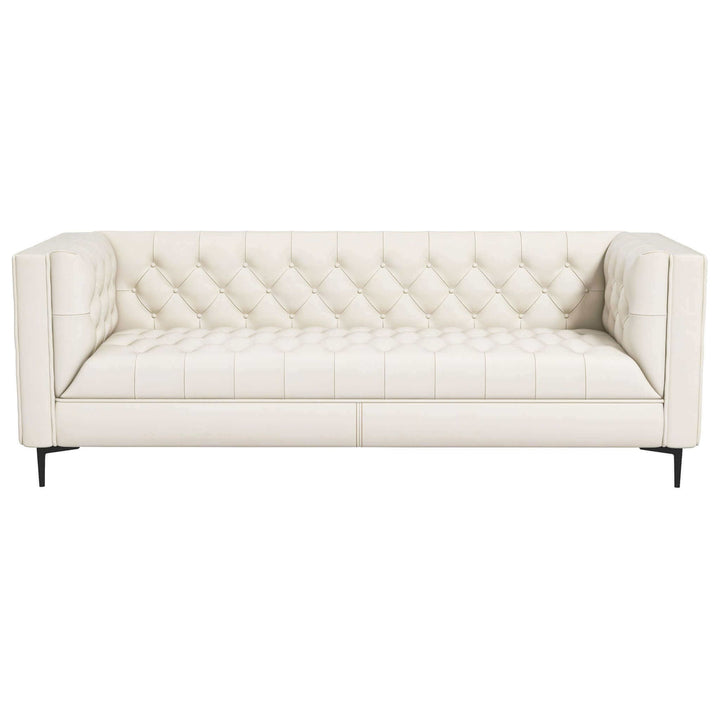 Evelyn Mid Century Modern Cream Leather Luxury Chesterfield Sofa Image 7