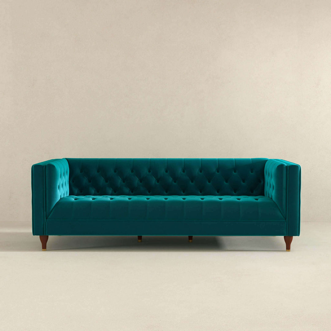 Evelyn Mid Century Modern Teal Velvet Luxury Chesterfield Sofa Image 3