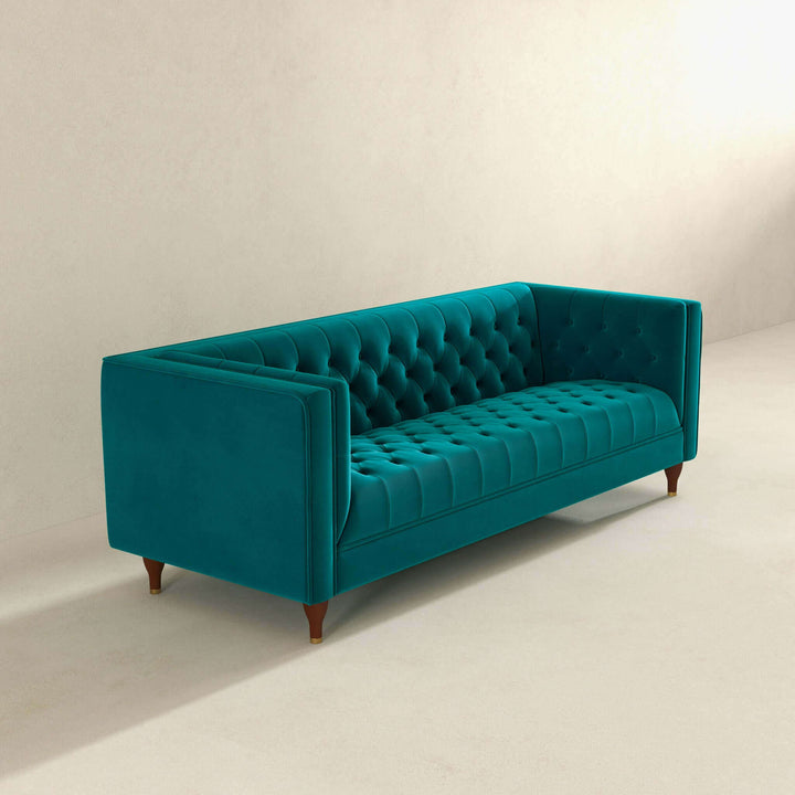 Evelyn Mid Century Modern Teal Velvet Luxury Chesterfield Sofa Image 4