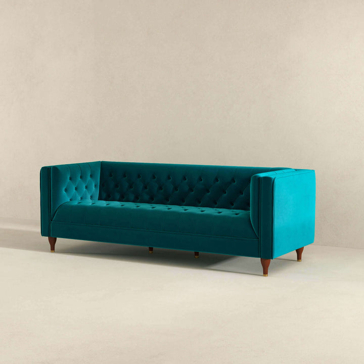 Evelyn Mid Century Modern Teal Velvet Luxury Chesterfield Sofa Image 5