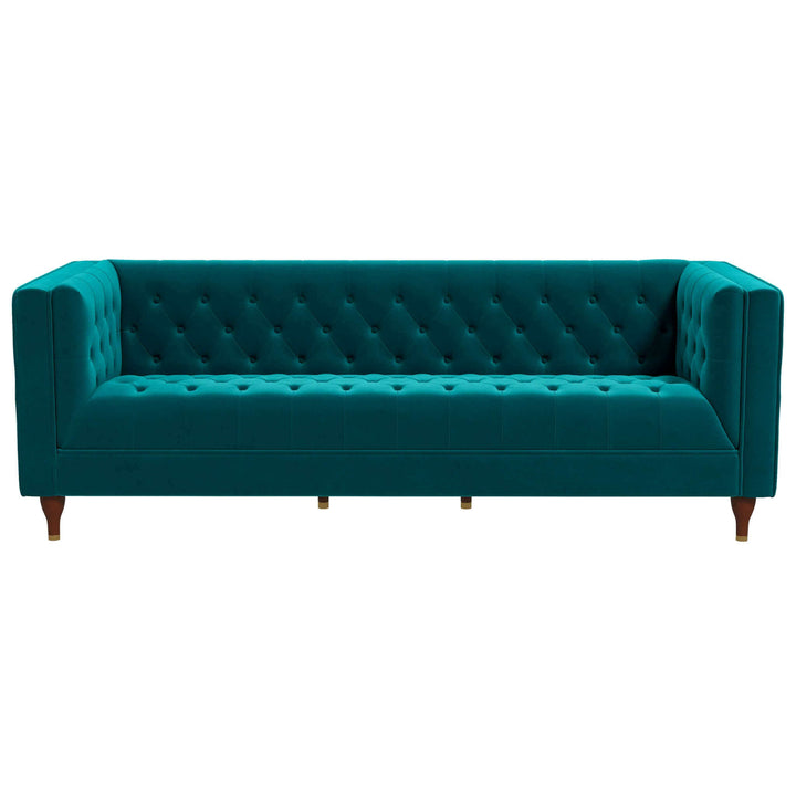 Evelyn Mid Century Modern Teal Velvet Luxury Chesterfield Sofa Image 7