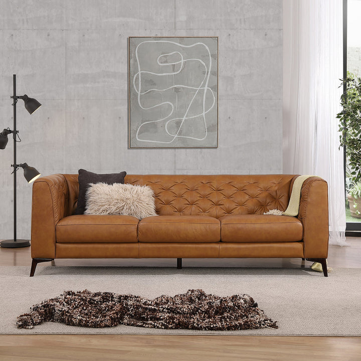 Fargo Tan Leather Sofa Image 2