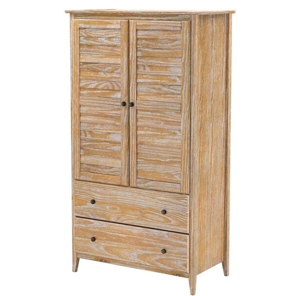 FarmHome Louvered Distressed Driftwood Solid Pine Armoire Image 1