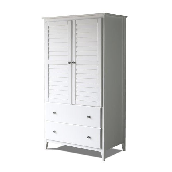 FarmHome Louvered Distressed White Solid Pine Armoire Image 1