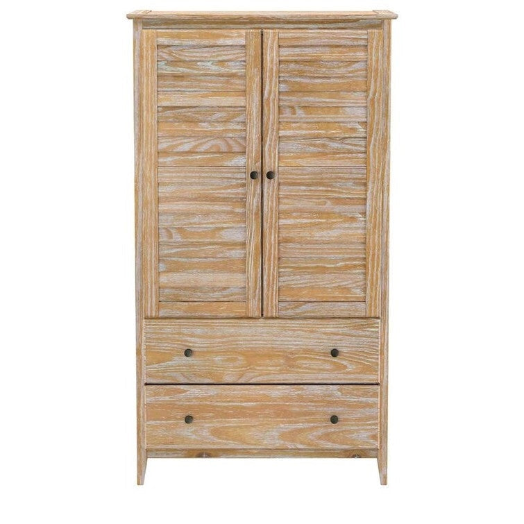 FarmHome Louvered Distressed Driftwood Solid Pine Armoire Image 2