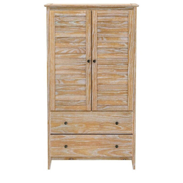 FarmHome Louvered Distressed Driftwood Solid Pine Armoire Image 2