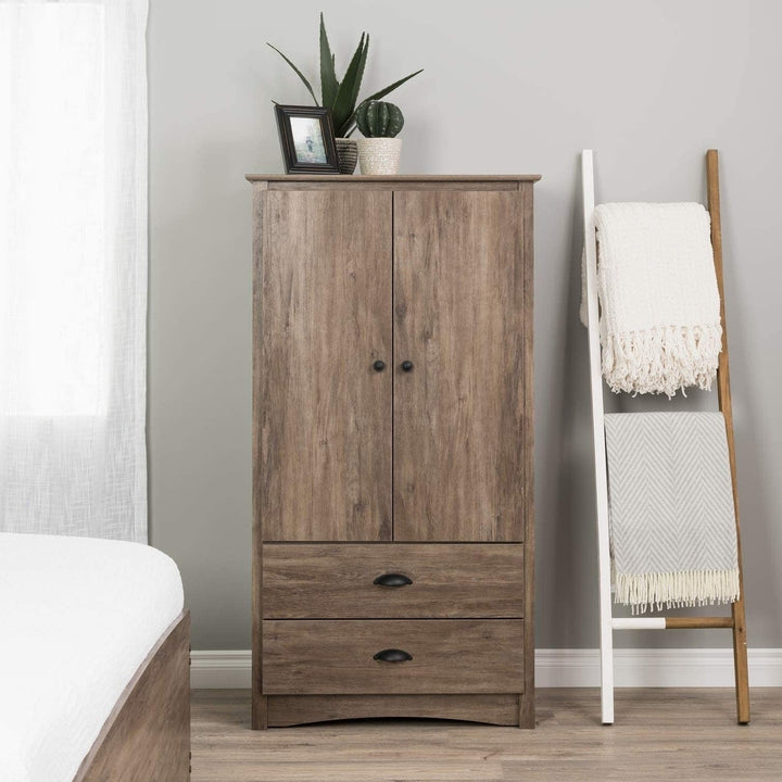 FarmHome Rustic 2 Drawer Bedroom Storage Armoire Grey Oak Image 2