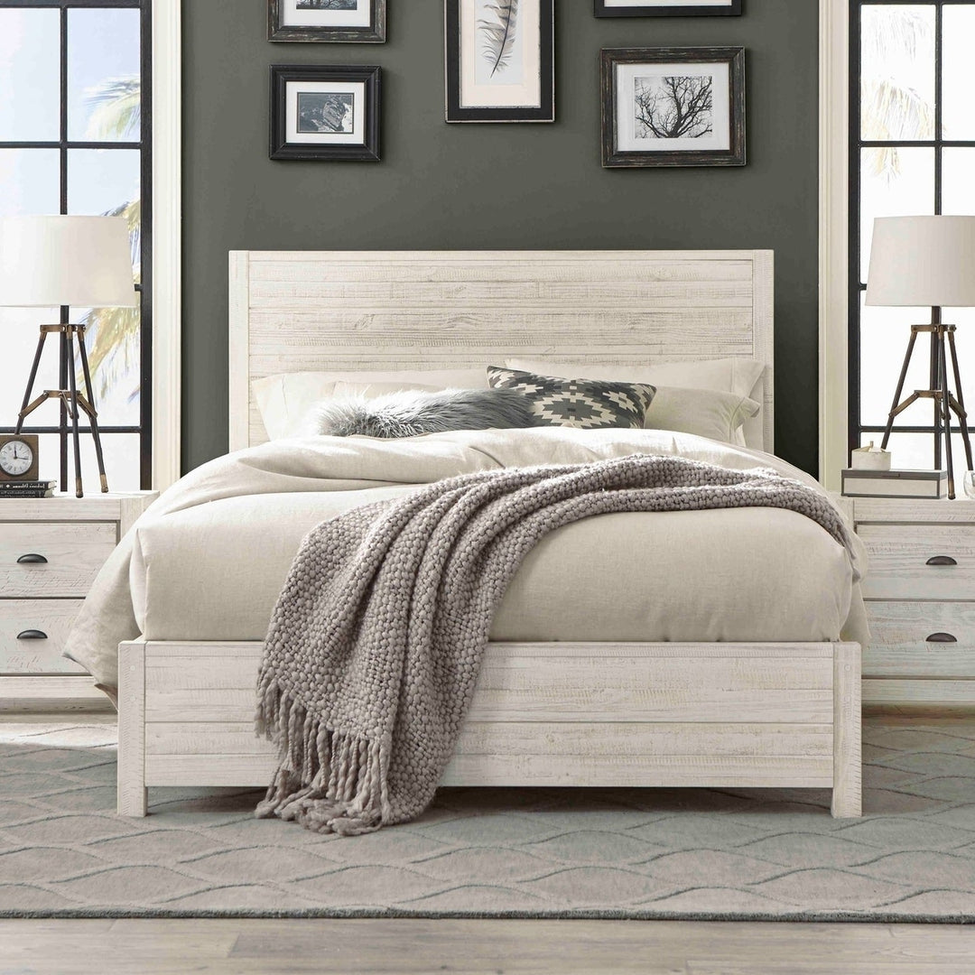 FarmHome Off White Solid Pine Platform Bed in King Size Image 4