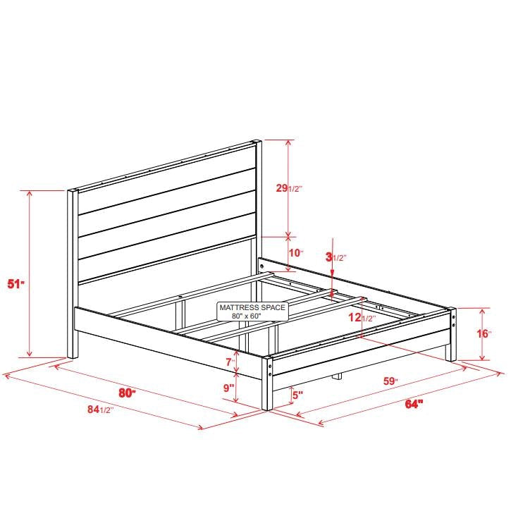 FarmHome Rustic Solid Pine Platform Bed in Queen Size Image 5